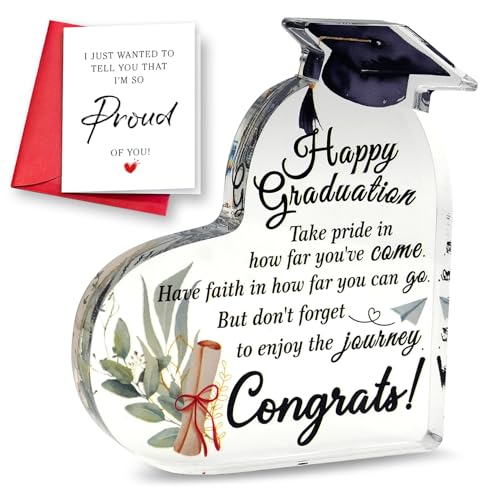 Happy Graduation Heart Acrylic Decor with Card Set Gifts for Women, Best 2026 Graduation Gifts for Her Him Women High Scho...