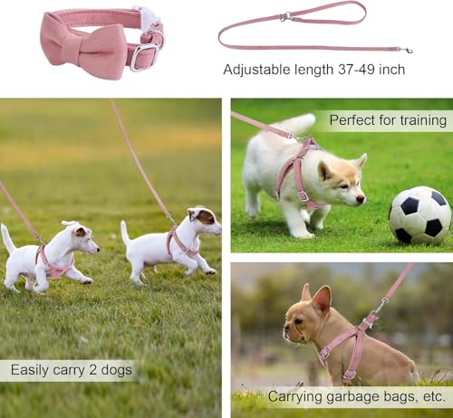 Dog Harness and Leash Set, XXS No Pull Adjustable Puppy Harness with Multifunction Pink Dog Leash and Dog Collar, Soft No ...