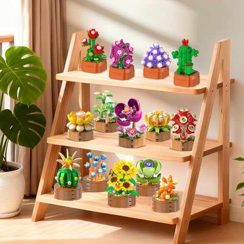 HOGOKIDS 15 Pack Flowers Succulents Mini Building Set for Adults Kids - Gift for Mothers Day, Flower Plant Botanical Colle...
