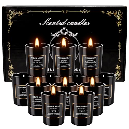 12 Pack Scented Black Candles Gift Set, Natural Soy Wax Aromatherapy Candles for Home, 12 Fragrances, Perfect for Stress R...