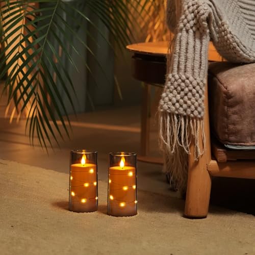 Homemory Flameless Candles with Embedded Star String Fairy Lights, Battery Operated Candles, LED Candle, Fake Candles with...