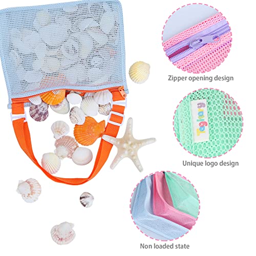 Tagitary Beach Toy Mesh Beach Bag Kids Shell Collecting Bag Beach Sand Toy Seashell Bags Swimming Accessories for Boys and...
