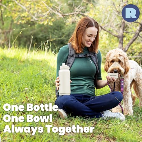 Dog Water Bottle for Dog Lovers - 32 oz Stainless Steel Double Wall Insulated Water Bottle with 8 oz Detachable Bowl on Bo...
