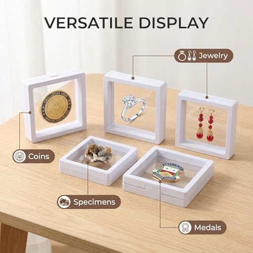 Chiegeguu 6 Pack 3D Floating Display Case, Clear Jewelry Display Box with Suspended Film, Transparent Storage Holder for R...