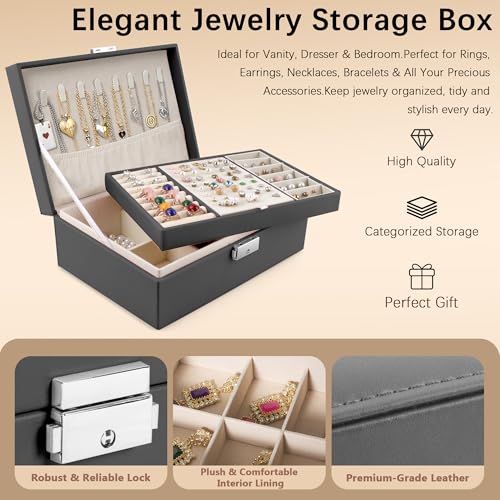 Homeanda Jewelry box 2 layer Jewelry box Leather Jewelry boxes for Women Girls Teens Jewelry organizer box Jewelry Storage...