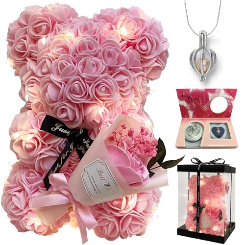 Romantic Valentine's Day Gift For Her Artificial Flower Rose Teddy Bear With Preserved Flowers Bouquet And Blind Box Pearl...