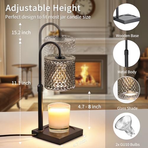 YAYIT Candle Warmer Lamp with Timer Dimmer Adjustable Height, Candle Warmer with 2 Bulbs for Jar Candles, Home Decor, for ...