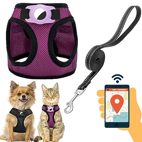 JVVGPET Dog Harness with Airtag Holder for Small Dogs, Puppy, Cats - No Pull Step in Small Dog Harness and Reflective Dog ...