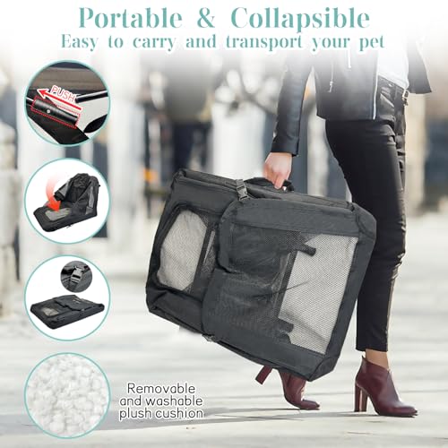 Fhiny Large Cat Carrier for 2 Cats, 24"x17"x17" Soft Dog Crate Collapsible Portable Travel Pet Carrier Bag Durable Breatha...