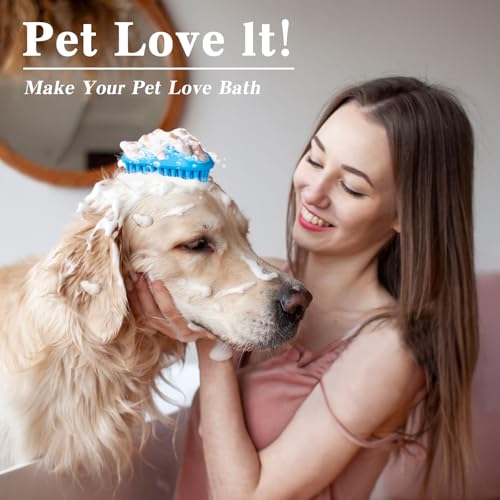 2PCS Dog Bath Brush Set | Adjustable Handle Dog Scrubber for Shampooing, Deshedding & Massaging, Suitable for Pets (Green ...