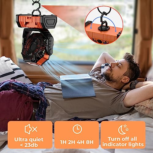 VOSFEEL Camping Fan - 20000mAh Battery Powered Fan Rechargeable with LED Lantern - Portable Outdoor Tent Fans with Hanging...