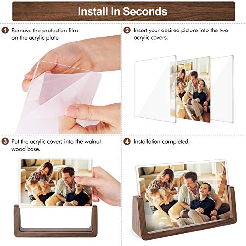 Mixoo 4x6 Picture Frame 2 Pack - Rustic Wooden Picture Frames with Walnut Wood Base and High Definition Break Free Acrylic...