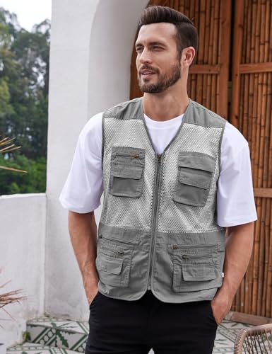 Gihuo Men's Fishing Safari Vest with Pockets for Summer Travel