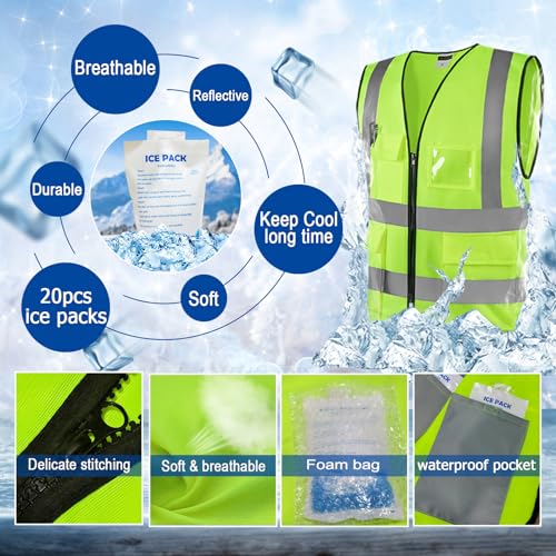YITIAOYU Cooling Safety Vest with 20pcs Gel Ice Packs - Cooling Vest for Men Women Ice Reflective Cool Vest for Hot Weather