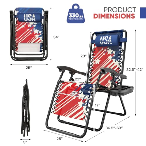 Magshion Zero Gravity Lounge Chairs 2 Pack, Adjustable Folding Recliner with Side Tray Cup Holder, Removable Headrest Pill...