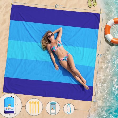BYDOLL Beach Blanket Waterproof Sandproof Large Sand Free,78''X81''/10'X9' Oversized Sandless Lightweight Blanket Picnic M...