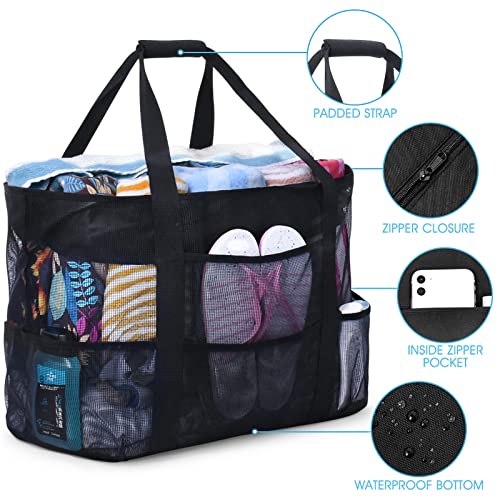 oscaurt Mesh Beach Bag Extra Large Waterproof Sandproof Beach Tote Pool Swim Bag Travel Vacation Essentials