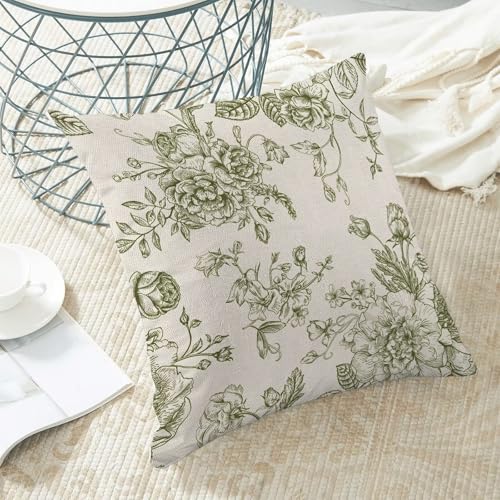 Jecuwo Spring Sage Green Floral Pillow Covers 20x20 Inch Set of 2, Chinoiserie Sage Green Flower Decorative Throw Pillowca...