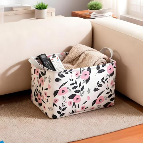 Mziart Cute Storage Basket with Handles, Rectangle Nursery Toy Storage Bins for Baby Kids Girls Room Decor, Waterproof Can...