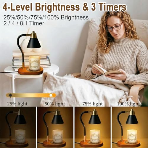HISBO Candle Warmer Lamp with Timer & Dimmer, Adjustable Height Electric Wax Melter for Jar Candles, Dimmable Candle Lamp ...