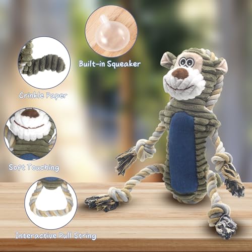 BUYPOW Funny Plush Dog Chew Toys, Squeaky Dog Toys, Interactive Tug of War Puppy Toys, Stuffed Dog Toys for Small, Medium ...