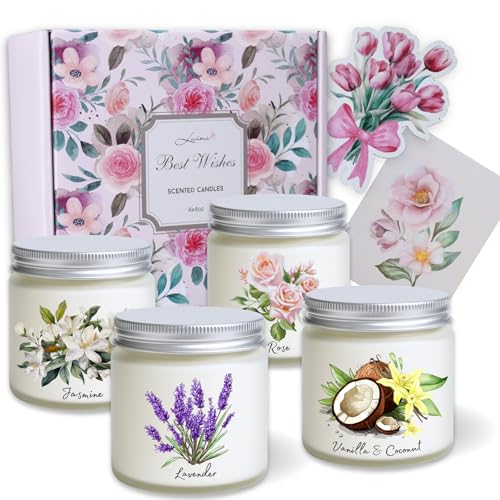 Luina Scented Candle Gift Set – Floral Soy Candles in Glass Jars, 4 Pack Candle Set for Home Fragrance, Flower Scented Can...