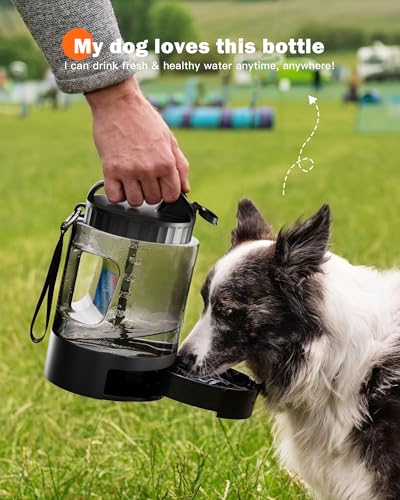 77oz Large Dog Water Bottle - Portable Travel Dog Water Dispenser & Bowl - Leak-Proof Pet Water Jug for Hiking, Camping, W...