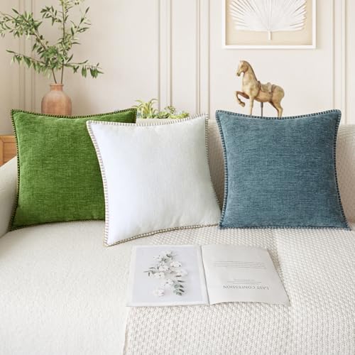 CaliTime Throw Pillow Covers Decorative 18 X 18 Inches Pack of 2 Cotton Thread Stitching Edges Solid Dyed Soft Chenille Cu...
