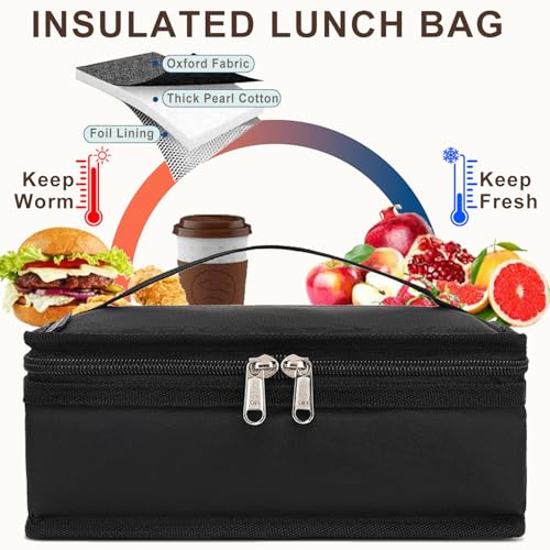 FlowFly Small Insulated Lunch box Portable Soft Bag Mini Cooler Thermal Meal Tote Kit with Handle for Work & School, Black