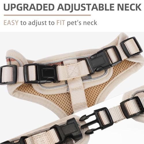 PUPTECK Soft Mesh Dog Harness and Leash Set Pet Puppy Cat Adjustable Reflective Padded Vest No Pull Harnesses, Beige, M