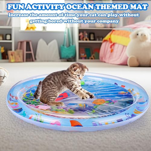 bailconti Cat Water Mat, 2025 Upgraded Thickened Anti-Scratch Leak Proof Cats Water Sensory Play Mat with Floating Fish, P...