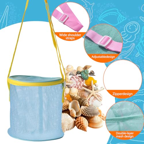 Sea Shell Bags for Beach 2pcs Mesh Seashell Holder,Shelling Collecting Tools Travel Sand Toys Storage Bucket for Sandbox,B...