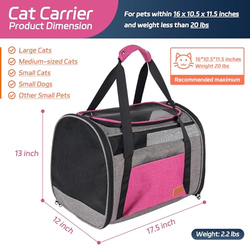 Large Cat Carrier for 20 lbs Pets - Soft Sided Breathable Mesh Travel Carrier, Airline Approved, Washable for Small Dogs P...
