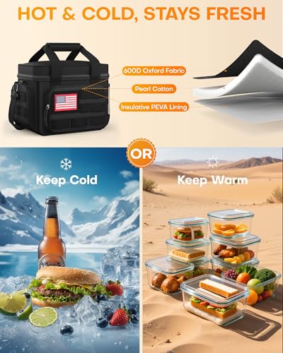 HOTOR Lunch Box for Men & Women - Insulated Lunch Bag with Multiple Pockets, Tactical Cooler Bag for Work, Hiking, Campin...