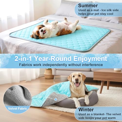 Vivifying Cooling Blanket for Dogs, Reversible Ice Silk Dog Cooling Mat with Soft Plush Backing, Summer Pet Blanket Throw ...