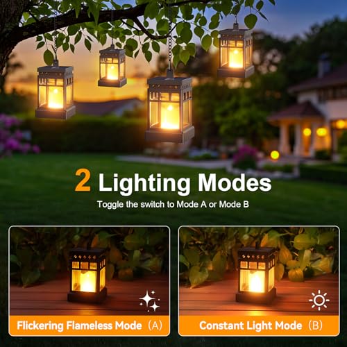 KOOPER Solar Lanterns Outdoor Waterproof, 2 Modes Hanging Solar Lantern with LED Realistic Flickering Flameless Candle, Ca...