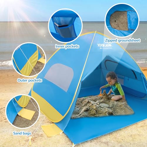 XIXIKANK 2 Second Easy Setup Pop Up Beach Tent for 4 Person,UPF 50+ UV Protection Beach Shade, Wind Resistant Sun Protecti...