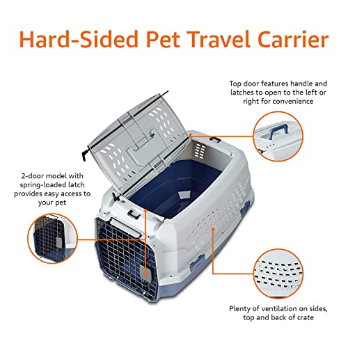 Amazon Basics Sturdy Portable 2-Door Top-Load Hard-Sided Pet Travel Carrier with Secure Ventilation, Handle, Front & Top E...