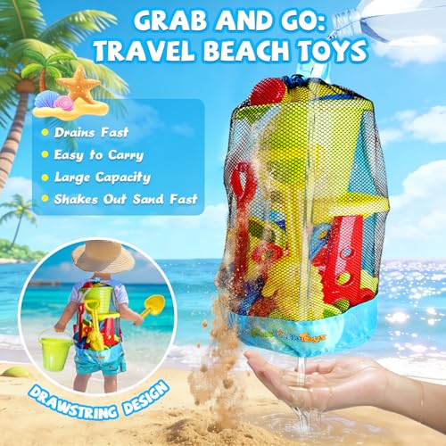 Beach Toys, 19 Piece Sand Toys Set Kids Sandbox Toys Includes Water Wheel Beach Tool Kit Bucket Watering Can Molds with Me...