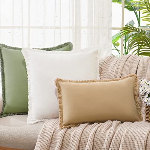 ZWJD Pillow Covers 24x24 Set of 2 Cream Throw Pillow Covers with Fringe Chic Cotton Decorative Pillows Square Cushion Cove...
