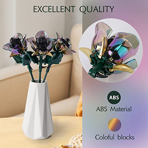 KIYOJIN Rose Flower Bouquet Building Set,Botanical Collection Rainbow Artificial Plant Compatible with Lego Gift for Adult...