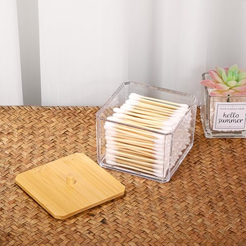 Hipiwe Acrylic Qtip Holder 2 Pack Cotton Swab and Ball Organizer with Lid Bathroom Q-tip Dispenser Clear Acrylic Apothecar...