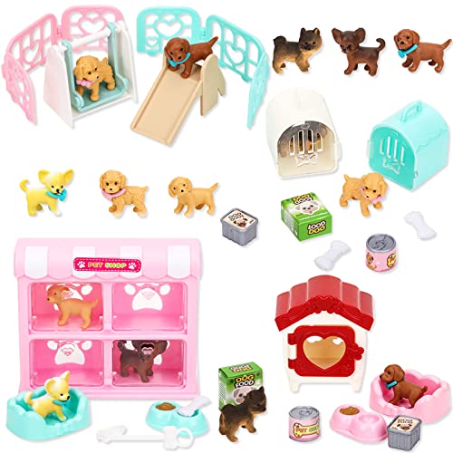 TQQFUN 32 PCS Dog Figures Play Set, Pet Care Center Pretend Play Set with Realistic Puppy Toys, Educational Gifts for Girl...
