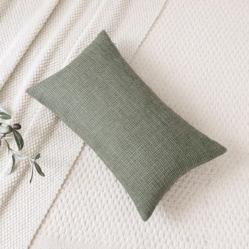 OTOSTAR Linen Throw Pillow Cover Set of 1 Decorative Lumbar Pillowcases Cushion Covers 16x24 Inch for Home Decor Sofa Bedr...