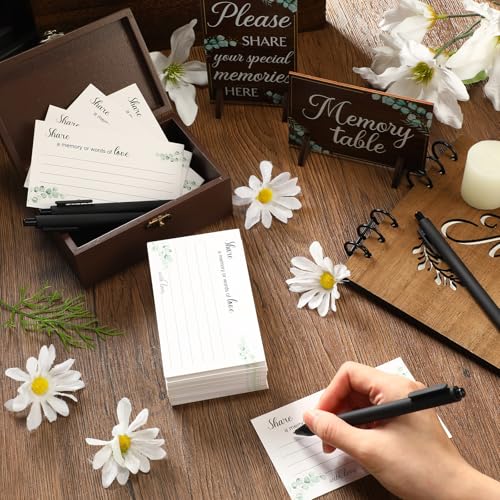 Gilprop 112 Pcs Celebration of Life Memory Cards Set Share a Memory Cards with Box 2 Wood Sign with 4 Hold and 5 Pens, Sym...