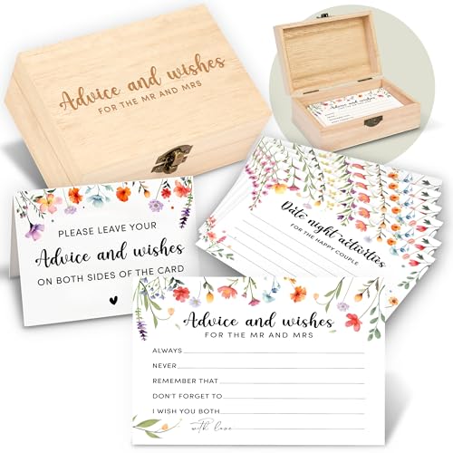STOFINITY Advice And Wishes For The Mr And Mrs - 50 Pcs Flower Wedding Advice Cards Box, Floral Bridal Shower Games Advice...