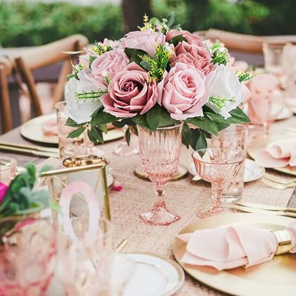 BLOSMON Dusty Rose Flowers Centerpieces: 10 Pieces Pink Roses Artificial Flower Balls for Wedding Dinning Table - Fake Sil...