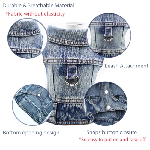 Puppy Clothes for Small Dogs Boy,Classic Western Denim Dog Coat ,Dog Jeans Jacket with Leash D-Ring,Pet Cat Costumes ,Cool...