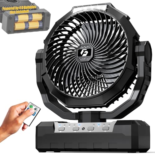 Wavmill Battery Operated Fan [200H Max], 2 in 1 D-Cell Battery & USB Powered Fans, Portable Camping Fan with 4 Speeds, Lig...