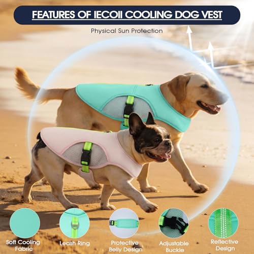 IECOii Dog Cooling Vest with Leash Ring for Summer, Reflective Breathable Dog Cooler Shirt, Adjustable Cooling Jacket Pet ...